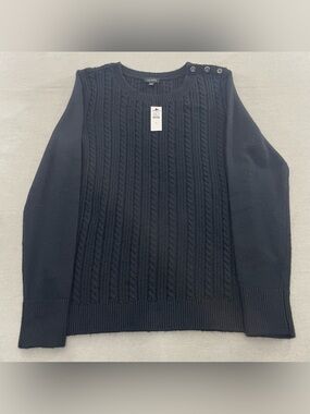 NWT Talbots Cable Knit Button Shoulder Accent Sweater Black Women’s Sz Small